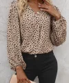 Kadın Uzun Kollu V Yakalı Desenli Mikro Bluz
