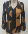 Kadın Uzun Kollu V Yakalı Desenli Modal Bluz