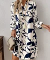 Kadın Uzun Kollu V Yakalı Desenli Modal Mini Elbise