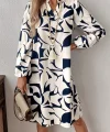 Kadın Uzun Kollu V Yakalı Desenli Modal Mini Elbise