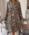 Kadın Uzun Kollu V Yakalı Desenli Modal Mini Elbise