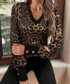 Kadın Uzun Kollu V Yakalı Desenli Süprem Bluz
