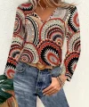 Kadın Uzun Kollu V Yakalı Desenli Süprem Bluz