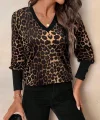 Kadın Uzun Kollu V Yakalı Desenli Süprem Bluz