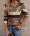 Kadın Uzun Kollu V Yakalı Düğme Detaylı şardonlu Dalgıç Bluz