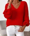 Kadın Uzun Kollu V Yakalı Düğmeli Triko Bluz
