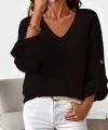 Kadın Uzun Kollu V Yakalı Düğmeli Triko Bluz