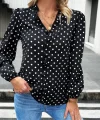 Kadın Uzun Kollu V Yakalı Fırfırlı Puantiyeli Krep Bluz