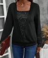 Kadın Uzun Kollu V Yakalı Içi Süprem Desenli Dışı Viskon Bluz