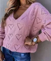Kadın Uzun Kollu V Yakalı Kalpli Salaş Triko Bluz