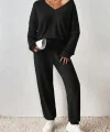 Kadın Uzun Kollu V Yakalı Kaşkorse Bluz Ve Pantolon Ikili Takım