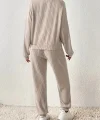 Kadın Uzun Kollu V Yakalı Kaşkorse Bluz Ve Pantolon Ikili Takım