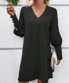 Kadın Uzun Kollu V Yakalı Kısa Ithal Krep Elbise