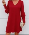 Kadın Uzun Kollu V Yakalı Kısa Ithal Krep Elbise