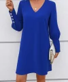 Kadın Uzun Kollu V Yakalı Kısa Ithal Krep Elbise