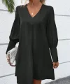 Kadın Uzun Kollu V Yakalı Kısa Ithal Krep Elbise