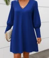 Kadın Uzun Kollu V Yakalı Kısa Ithal Krep Elbise