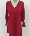 Kadın Uzun Kollu V Yakalı Kısa Ithal Krep Elbise
