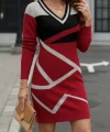 Kadın Uzun Kollu V Yakalı Kısa Triko Elbise