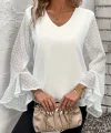 Kadın Uzun Kollu V Yakalı Kolları Ispanyol Detayı Sandy Bluz