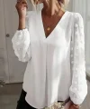 Kadın Uzun Kollu V Yakalı Kolları Popon Detaylı Sandy Bluz