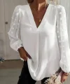 Kadın Uzun Kollu V Yakalı Kolları Popon Detaylı Sandy Bluz