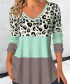 Kadın Uzun Kollu V Yakalı Leopar Baskılı şardonlu Dalgıç Bluz