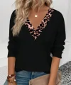 Kadın Uzun Kollu V Yakalı Leopar Detaylı Viskon Iki Iplik Bluz