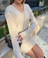 Kadın Uzun Kollu V Yakalı Mini Triko Elbise