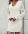 Kadın Uzun Kollu V Yakalı Mini Triko Elbise