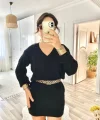 Kadın Uzun Kollu V Yakalı Mini Triko Elbise