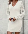 Kadın Uzun Kollu V Yakalı Mini Triko Elbise