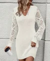 Kadın Uzun Kollu V Yakalı Mini Triko Elbise
