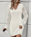 Kadın Uzun Kollu V Yakalı Mini Triko Elbise