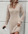 Kadın Uzun Kollu V Yakalı Mini Triko Elbise