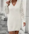 Kadın Uzun Kollu V Yakalı Mini Triko Elbise