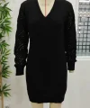Kadın Uzun Kollu V Yakalı Mini Triko Elbise