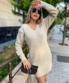 Kadın Uzun Kollu V Yakalı Mini Triko Elbise