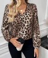 Kadın Uzun Kollu V Yakalı Modal Leopar Bluz