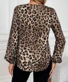 Kadın Uzun Kollu V Yakalı Modal Leopar Bluz