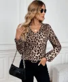 Kadın Uzun Kollu V Yakalı Modal Leopar Bluz