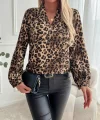 Kadın Uzun Kollu V Yakalı Modal Leopar Desenli Bluz