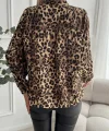 Kadın Uzun Kollu V Yakalı Modal Leopar Desenli Bluz