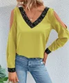 Kadın Uzun Kollu V Yakalı Omuzlardan Açık Sandy Bluz