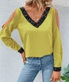 Kadın Uzun Kollu V Yakalı Omuzlardan Açık Sandy Bluz