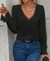 Kadın Uzun Kollu V Yakalı önden Düğmeli Bluz