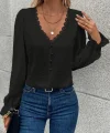 Kadın Uzun Kollu V Yakalı önden Düğmeli Bluz