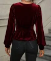 Kadın Uzun Kollu V Yakalı önden Düğmeli Kısa Kadife Bluz