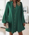 Kadın Uzun Kollu V Yakalı önden Düğmeli Kısa Sandy Elbise