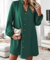 Kadın Uzun Kollu V Yakalı önden Düğmeli Kısa Sandy Elbise
